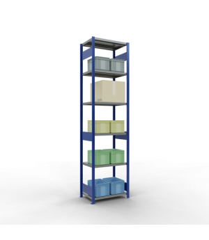 Schwerlastregal Grundregal 3000x750x500 mm (HxBxT), 7 Fachböden, 250 kg Fachlast, Längenriegel, RAL 5010 enzianblau/verzinkt