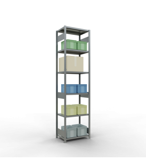 Schwerlastregal Grundregal 3000x750x500 mm (HxBxT), 7 Fachböden, 250 kg Fachlast, Längenriegel, verzinkt