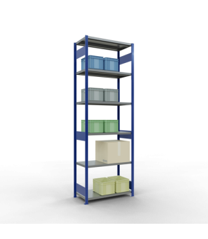 Schwerlastregal Grundregal 3000x1000x500 mm (HxBxT), 7 Fachböden, 250 kg Fachlast, Längenriegel, RAL 5010 enzianblau/verzinkt