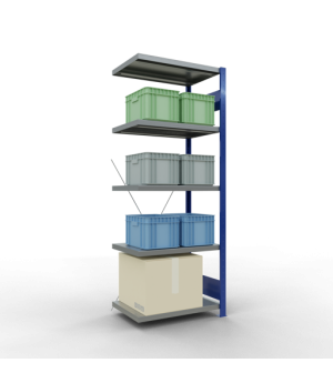 Schwerlastregal Anbauregal 2000x750x500 mm (HxBxT), 5 Fachböden, 250 kg Fachlast, Kreuzstrebe, RAL 5010 enzianblau/verzinkt