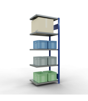 Schwerlastregal Anbauregal 2000x750x500 mm (HxBxT), 5 Fachböden, 250 kg Fachlast, Längenriegel, RAL 5010 enzianblau/verzinkt