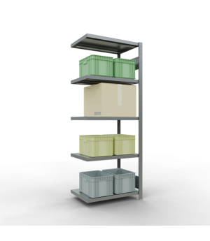 Schwerlastregal Anbauregal 2000x750x500 mm (HxBxT), 5 Fachböden, 250 kg Fachlast, Längenriegel, verzinkt