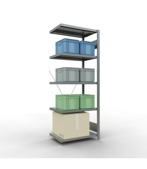Schwerlastregal Anbauregal 2000x750x500 mm (HxBxT), 5 Fachböden, 250 kg Fachlast, Kreuzstrebe, verzinkt