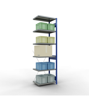 Schwerlastregal Anbauregal 2500x750x500 mm (HxBxT), 6 Fachböden, 250 kg Fachlast, Kreuzstrebe, RAL 5010 enzianblau/verzinkt