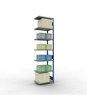 Schwerlastregal Anbauregal 3000x750x500 mm (HxBxT), 7 Fachböden, 250 kg Fachlast, Kreuzstrebe, RAL 5010 enzianblau/verzinkt