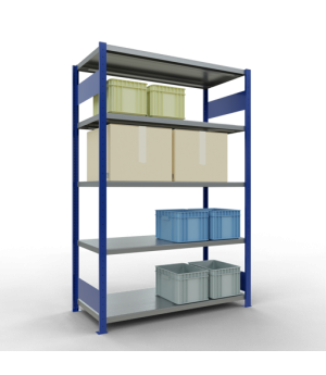 Schwerlastregal Grundregal 2000x1300x600 mm (HxBxT), 5 Fachböden, 250 kg Fachlast, Längenriegel, RAL 5010 enzianblau/verzinkt