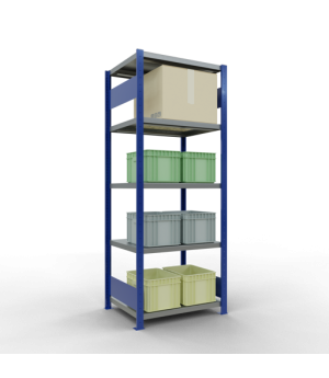 Schwerlastregal Grundregal 2000x750x600 mm (HxBxT), 5 Fachböden, 250 kg Fachlast, Längenriegel, RAL 5010 enzianblau/verzinkt