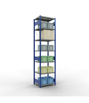 Schwerlastregal Grundregal 3000x750x600 mm (HxBxT), 7 Fachböden, 250 kg Fachlast, Kreuzstrebe, RAL 5010 enzianblau/verzinkt