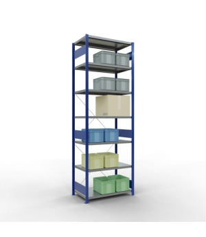Schwerlastregal Grundregal 3000x1000x600 mm (HxBxT), 7 Fachböden, 250 kg Fachlast, Kreuzstrebe, RAL 5010 enzianblau/verzinkt