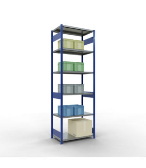 Schwerlastregal Grundregal 3000x1000x600 mm (HxBxT), 7 Fachböden, 250 kg Fachlast, Längenriegel, RAL 5010 enzianblau/verzinkt