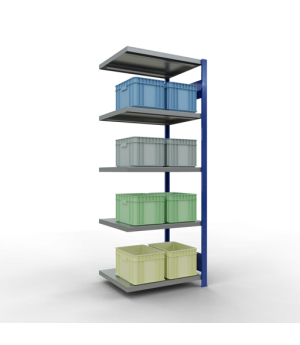 Schwerlastregal Anbauregal 2000x750x600 mm (HxBxT), 5 Fachböden, 250 kg Fachlast, Längenriegel, RAL 5010 enzianblau/verzinkt