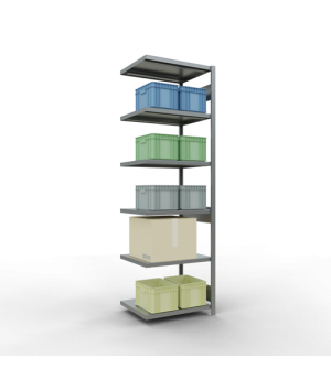 Schwerlastregal Anbauregal 2500x750x600 mm (HxBxT), 6 Fachböden, 250 kg Fachlast, Längenriegel, verzinkt