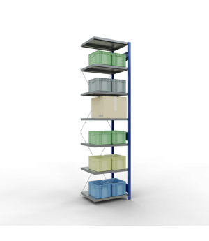 Schwerlastregal Anbauregal 3000x750x600 mm (HxBxT), 7 Fachböden, 250 kg Fachlast, Kreuzstrebe, RAL 5010 enzianblau/verzinkt
