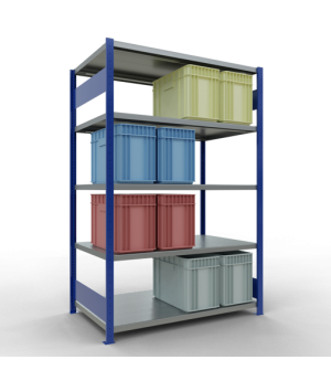Schwerlastregal Grundregal 2000x1300x800 mm (HxBxT), 5 Fachböden, 250 kg Fachlast, Längenriegel, RAL 5010 enzianblau/verzinkt