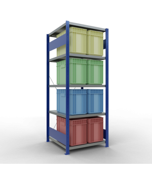 Schwerlastregal Grundregal 2000x750x800 mm (HxBxT), 5 Fachböden, 250 kg Fachlast, Kreuzstrebe, RAL 5010 enzianblau/verzinkt