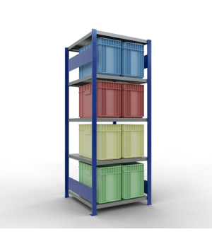 Schwerlastregal Grundregal 2000x750x800 mm (HxBxT), 5 Fachböden, 250 kg Fachlast, Längenriegel, RAL 5010 enzianblau/verzinkt