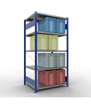 Schwerlastregal Grundregal 2000x1000x800 mm (HxBxT), 5 Fachböden, 250 kg Fachlast, Kreuzstrebe, RAL 5010 enzianblau/verzinkt
