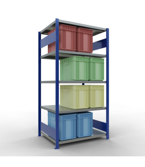 Schwerlastregal Grundregal 2000x1000x800 mm (HxBxT), 5 Fachböden, 250 kg Fachlast, Längenriegel, RAL 5010 enzianblau/verzinkt