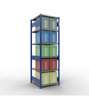 Schwerlastregal Grundregal 2500x750x800 mm (HxBxT), 6 Fachböden, 250 kg Fachlast, Kreuzstrebe, RAL 5010 enzianblau/verzinkt