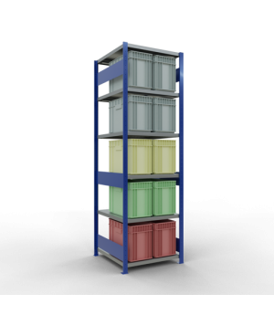 Schwerlastregal Grundregal 2500x750x800 mm (HxBxT), 6 Fachböden, 250 kg Fachlast, Längenriegel, RAL 5010 enzianblau/verzinkt