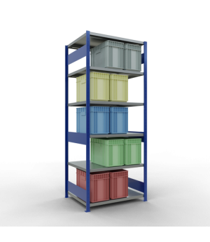 Schwerlastregal Grundregal 2500x1000x800 mm (HxBxT), 6 Fachböden, 250 kg Fachlast, Längenriegel, RAL 5010 enzianblau/verzinkt