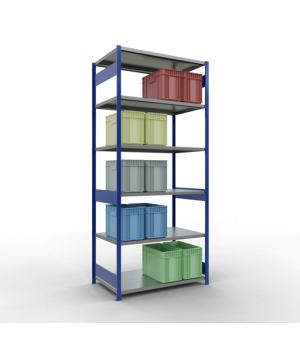 Schwerlastregal Grundregal 3000x1300x800 mm (HxBxT), 7 Fachböden, 250 kg Fachlast, Längenriegel, RAL 5010 enzianblau/verzinkt