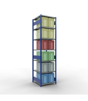 Schwerlastregal Grundregal 3000x750x800 mm (HxBxT), 7 Fachböden, 250 kg Fachlast, Kreuzstrebe, RAL 5010 enzianblau/verzinkt