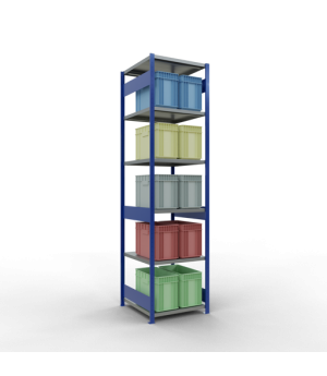 Schwerlastregal Grundregal 3000x750x800 mm (HxBxT), 7 Fachböden, 250 kg Fachlast, Längenriegel, RAL 5010 enzianblau/verzinkt