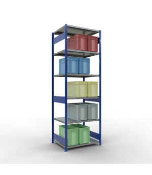 Schwerlastregal Grundregal 3000x1000x800 mm (HxBxT), 7 Fachböden, 250 kg Fachlast, Längenriegel, RAL 5010 enzianblau/verzinkt