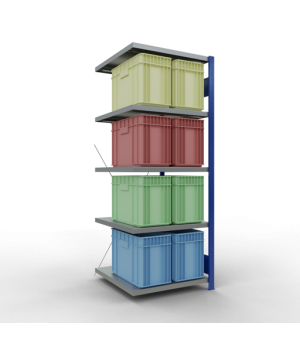 Schwerlastregal Anbauregal 2000x750x800 mm (HxBxT), 5 Fachböden, 250 kg Fachlast, Kreuzstrebe, RAL 5010 enzianblau/verzinkt