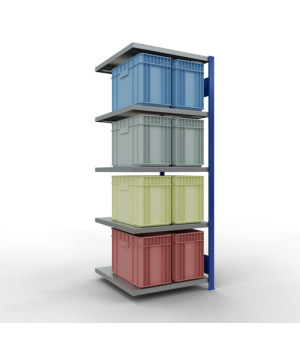 Schwerlastregal Anbauregal 2000x750x800 mm (HxBxT), 5 Fachböden, 250 kg Fachlast, Längenriegel, RAL 5010 enzianblau/verzinkt