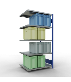 Schwerlastregal Anbauregal 2000x1000x800 mm (HxBxT), 5 Fachböden, 250 kg Fachlast, Längenriegel, RAL 5010 enzianblau/verzinkt