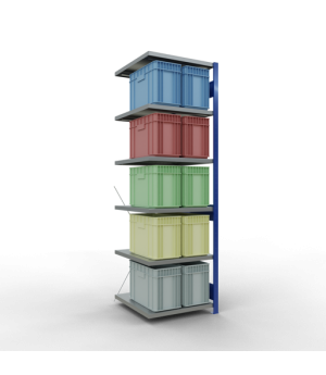 Schwerlastregal Anbauregal 2500x750x800 mm (HxBxT), 6 Fachböden, 250 kg Fachlast, Kreuzstrebe, RAL 5010 enzianblau/verzinkt