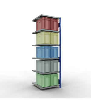 Schwerlastregal Anbauregal 2500x750x800 mm (HxBxT), 6 Fachböden, 250 kg Fachlast, Längenriegel, RAL 5010 enzianblau/verzinkt