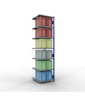Schwerlastregal Anbauregal 3000x750x800 mm (HxBxT), 7 Fachböden, 250 kg Fachlast, Kreuzstrebe, RAL 5010 enzianblau/verzinkt