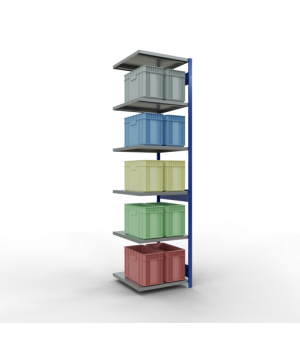 Schwerlastregal Anbauregal 3000x750x800 mm (HxBxT), 7 Fachböden, 250 kg Fachlast, Längenriegel, RAL 5010 enzianblau/verzinkt