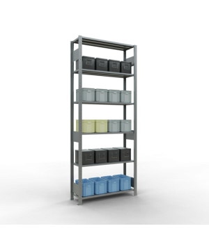 Schwerlastregal Grundregal, 2500x1000x300 mm (HxBxT), 6 Fachböden, 85 kg Fachlast, Längenriegel, verzinkt