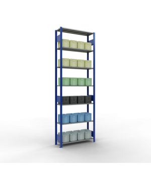 Schwerlastregal Grundregal, 3000x1000x300 mm (HxBxT), 7 Fachböden, 85 kg Fachlast, Längenriegel, RAL 5010 enzianblau