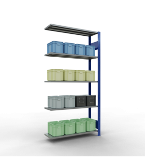 Schwerlastregal Anbauregal, 2000x1000x300 mm (HxBxT), 5 Fachböden, 85 kg Fachlast, Längenriegel, RAL 5010 enzianblau