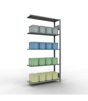 Schwerlastregal Anbauregal, 2000x1000x300 mm (HxBxT), 5 Fachböden, 85 kg Fachlast, Längenriegel, verzinkt