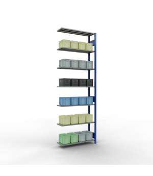 Schwerlastregal Anbauregal, 3000x1000x300 mm (HxBxT), 7 Fachböden, 85 kg Fachlast, Längenriegel, RAL 5010 enzianblau