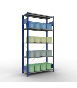 Schwerlastregal Grundregal, 2000x1000x400 mm (HxBxT), 5 Fachböden, 85 kg Fachlast, Kreuzstrebe, RAL 5010 enzianblau