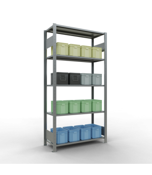 Schwerlastregal Grundregal, 2000x1000x400 mm (HxBxT), 5 Fachböden, 85 kg Fachlast, Längenriegel, verzinkt