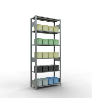 Schwerlastregal Grundregal, 2500x1000x400 mm (HxBxT), 6 Fachböden, 85 kg Fachlast, Längenriegel, verzinkt