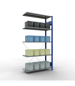 Schwerlastregal Anbauregal, 2000x1000x400 mm (HxBxT), 5 Fachböden, 85 kg Fachlast, Kreuzstrebe, RAL 5010 enzianblau