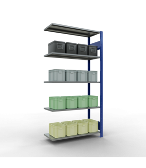 Schwerlastregal Anbauregal, 2000x1000x400 mm (HxBxT), 5 Fachböden, 85 kg Fachlast, Längenriegel, RAL 5010 enzianblau