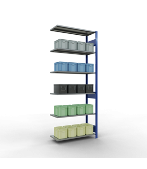 Schwerlastregal Anbauregal, 2500x1000x400 mm (HxBxT), 6 Fachböden, 85 kg Fachlast, Längenriegel, RAL 5010 enzianblau