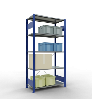 Schwerlastregal Grundregal, 2000x1000x500 mm (HxBxT), 5 Fachböden, 85 kg Fachlast, Kreuzstrebe, RAL 5010 enzianblau