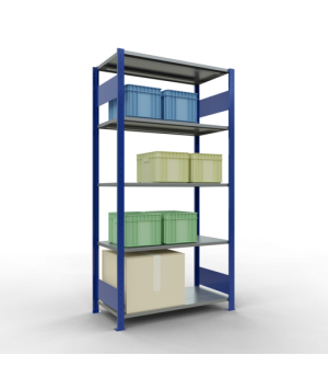 Schwerlastregal Grundregal, 2000x1000x500 mm (HxBxT), 5 Fachböden, 85 kg Fachlast, Längenriegel, RAL 5010 enzianblau