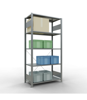 Schwerlastregal Grundregal, 2000x1000x500 mm (HxBxT), 5 Fachböden, 85 kg Fachlast, Kreuzstrebe, verzinkt